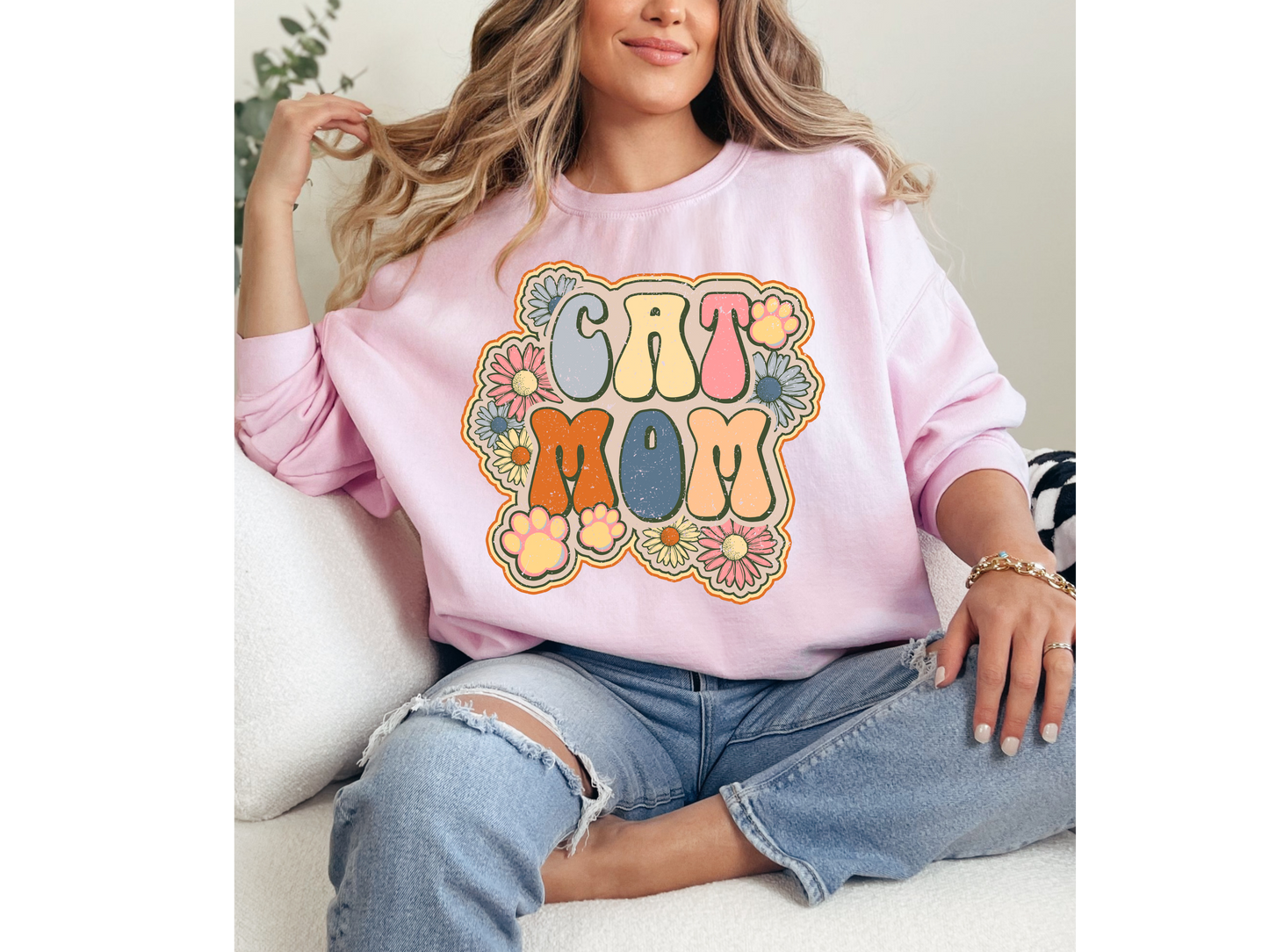 Colorful Cat Mom Crewneck
