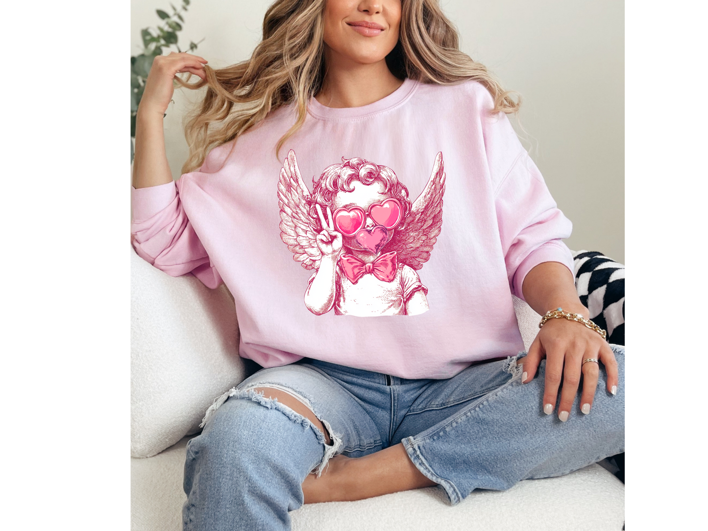 Peace Sign Cupid Crewneck
