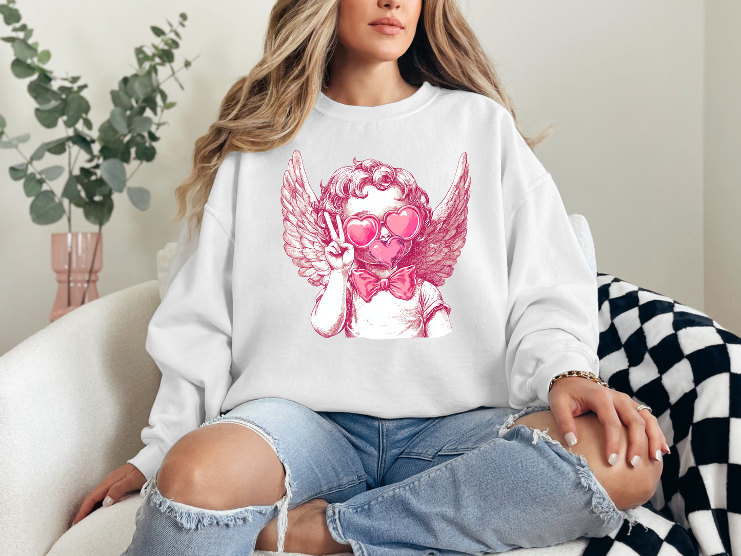 Peace Sign Cupid Crewneck