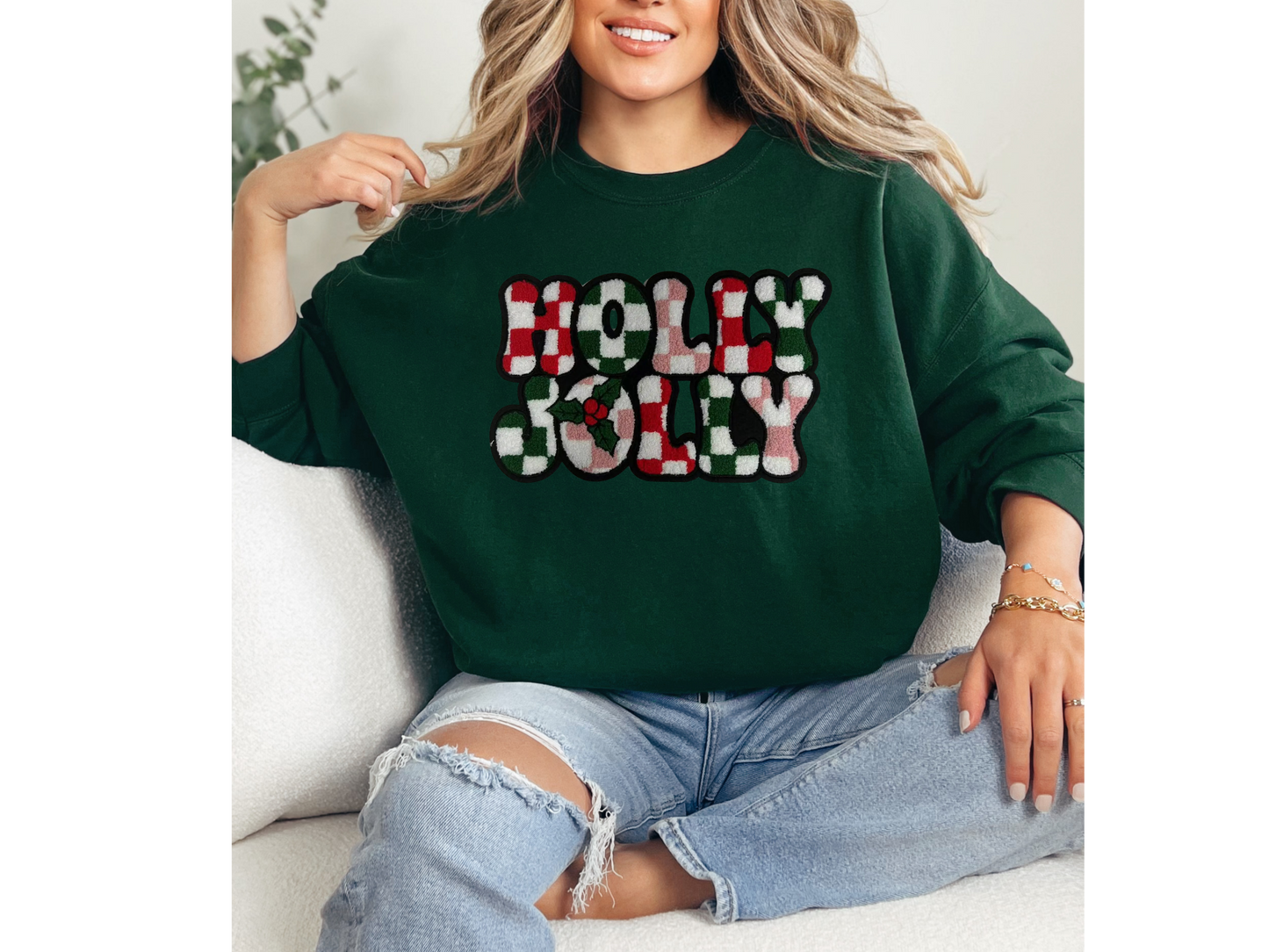 Holly Jolly Chenille Patch Crewneck