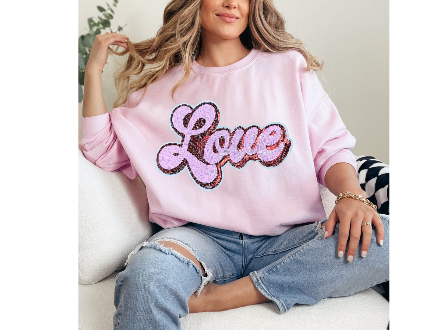 Love Sequin Chenille Patch