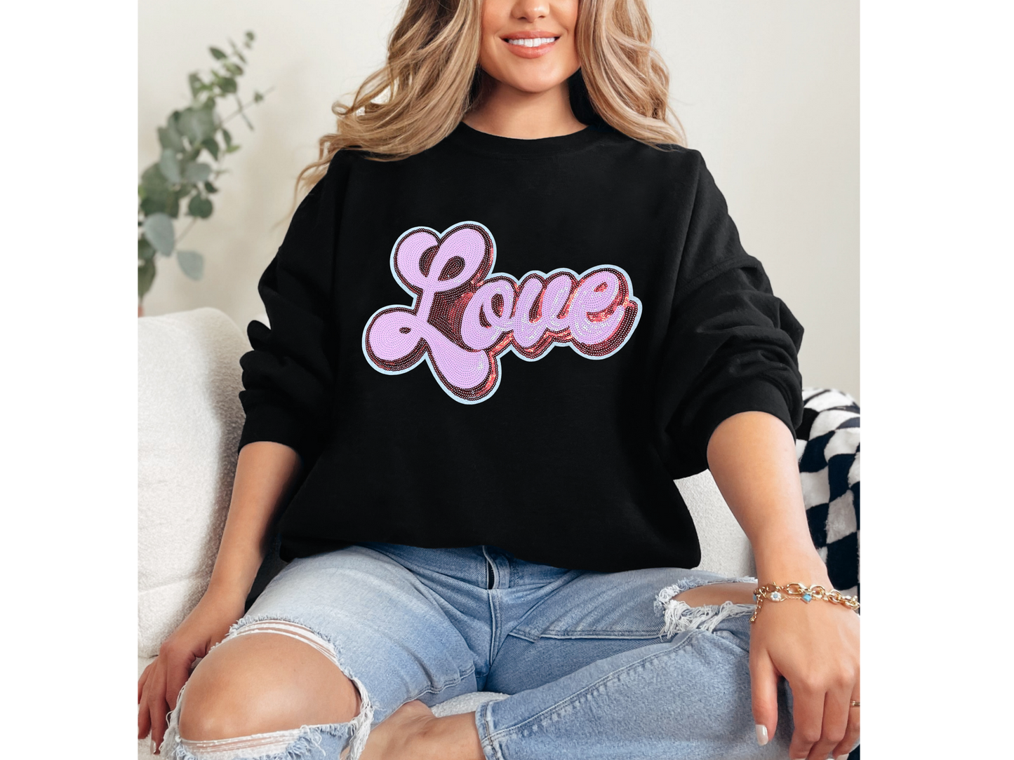 Love Sequin Chenille Patch