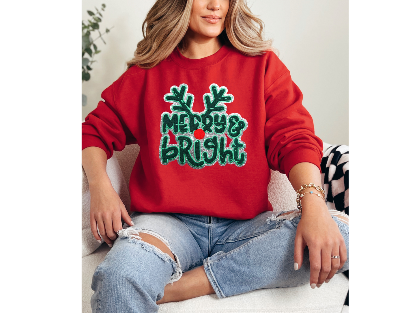 Merry & Bright Chenille Patch Crewneck