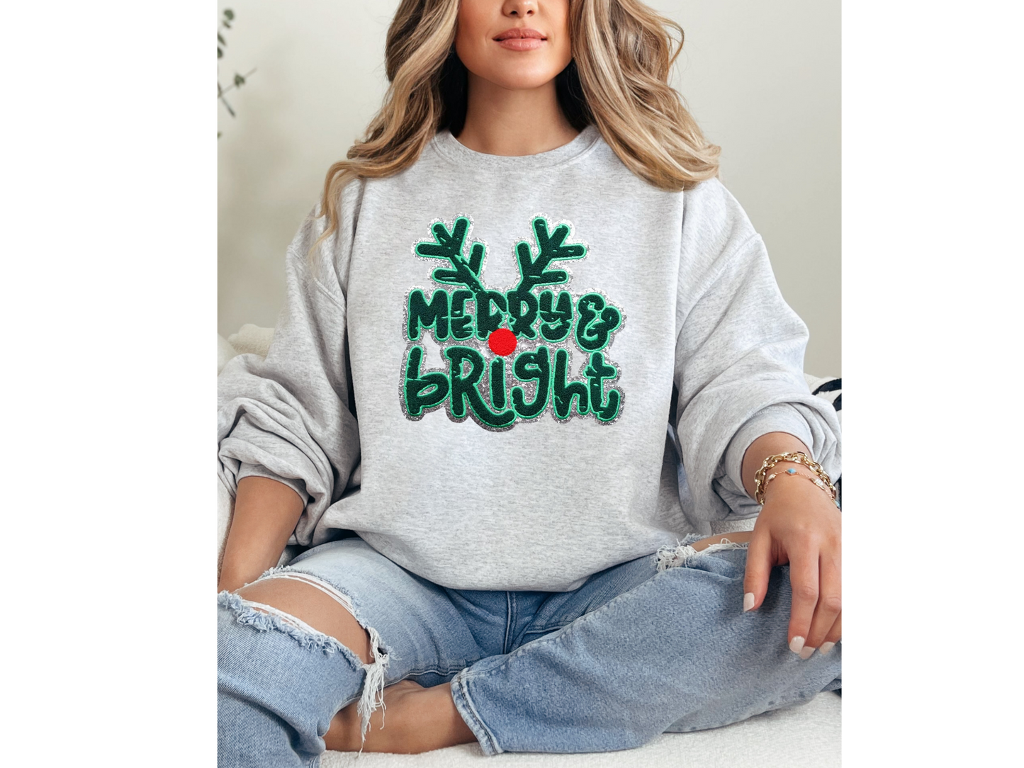 Merry & Bright Chenille Patch Crewneck