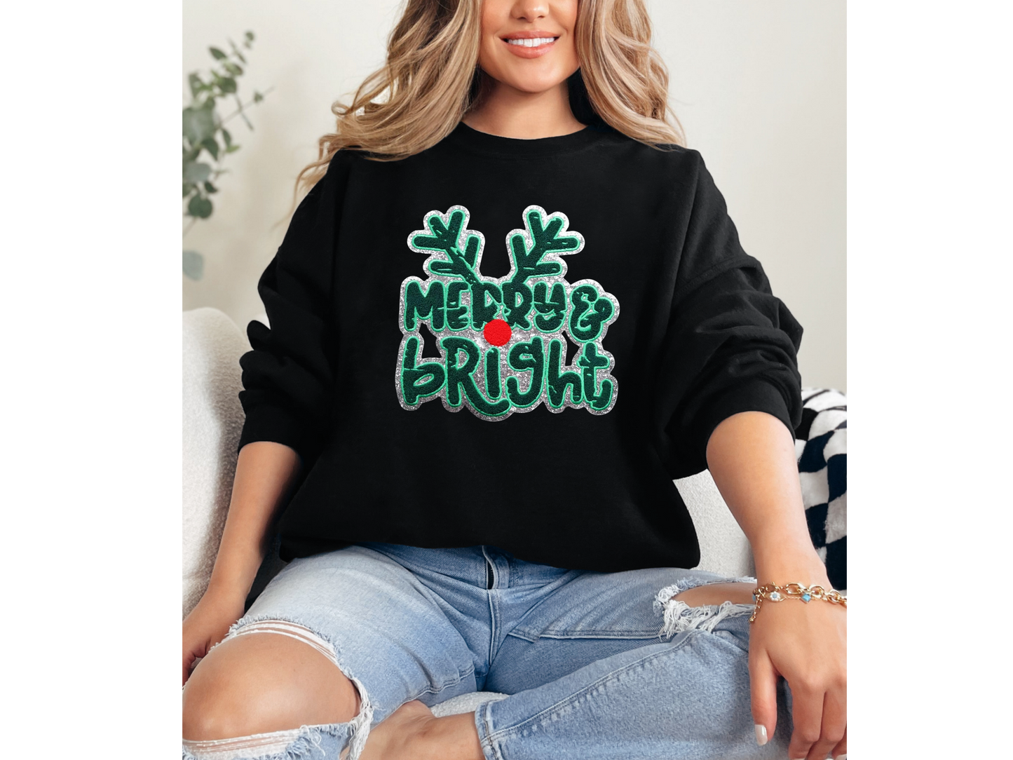 Merry & Bright Chenille Patch Crewneck