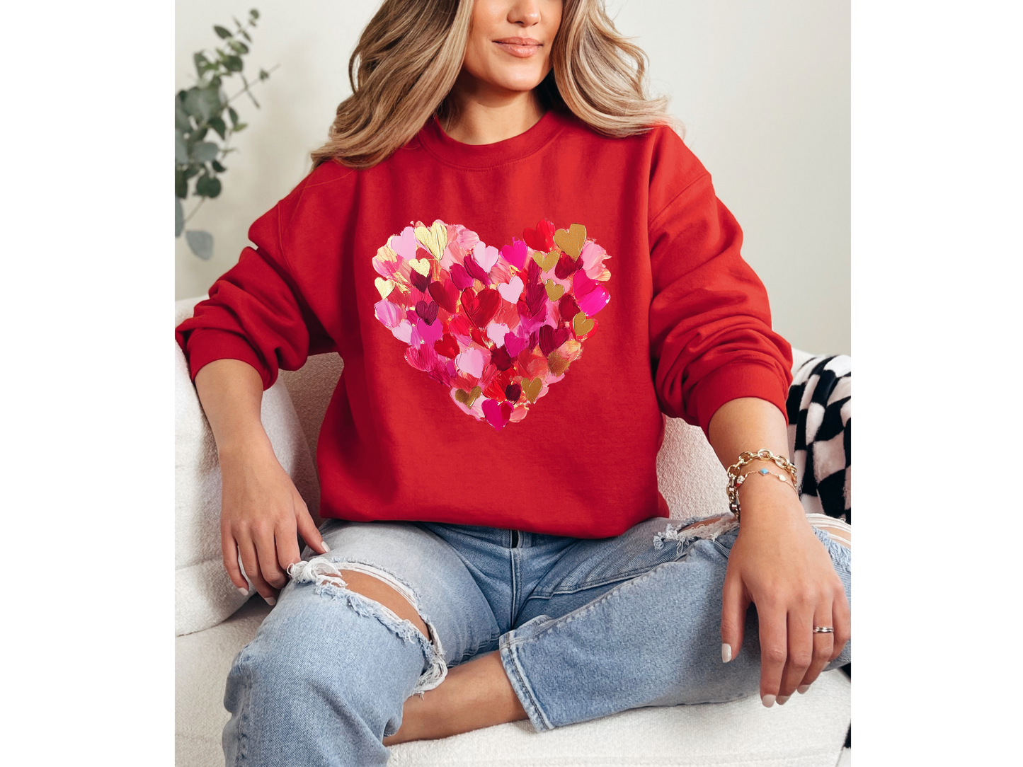 Pink and Red Heart Crewneck
