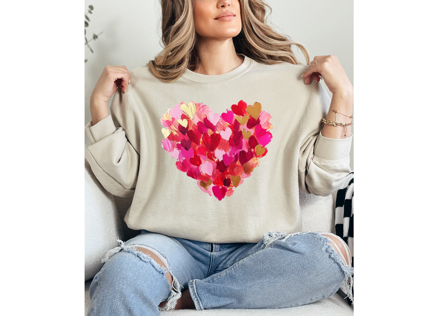 Pink and Red Heart Crewneck