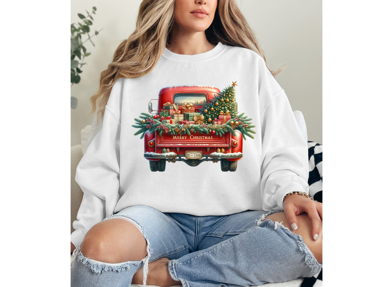 Red Truck with Christmas Tree Crewneck