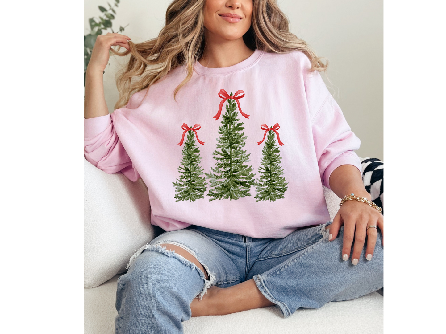 Trees with red bow Crewneck