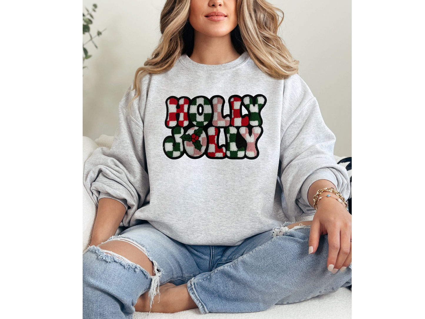 Holly Jolly Chenille Patch Crewneck