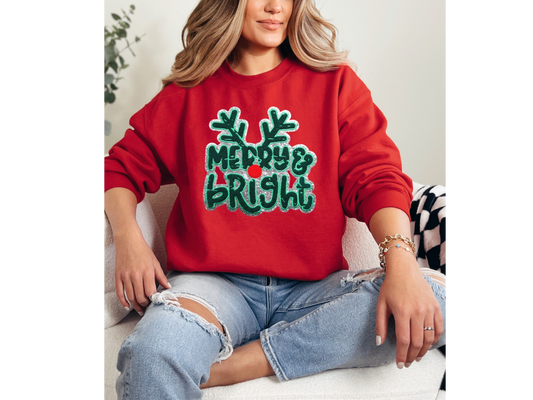 Merry & Bright Chenille Patch Crewneck