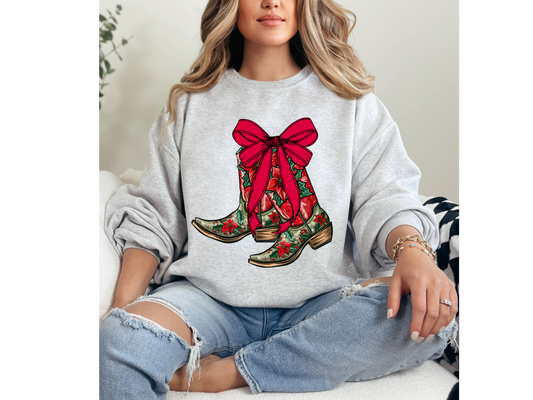 Red Boots With Bow Crewneck