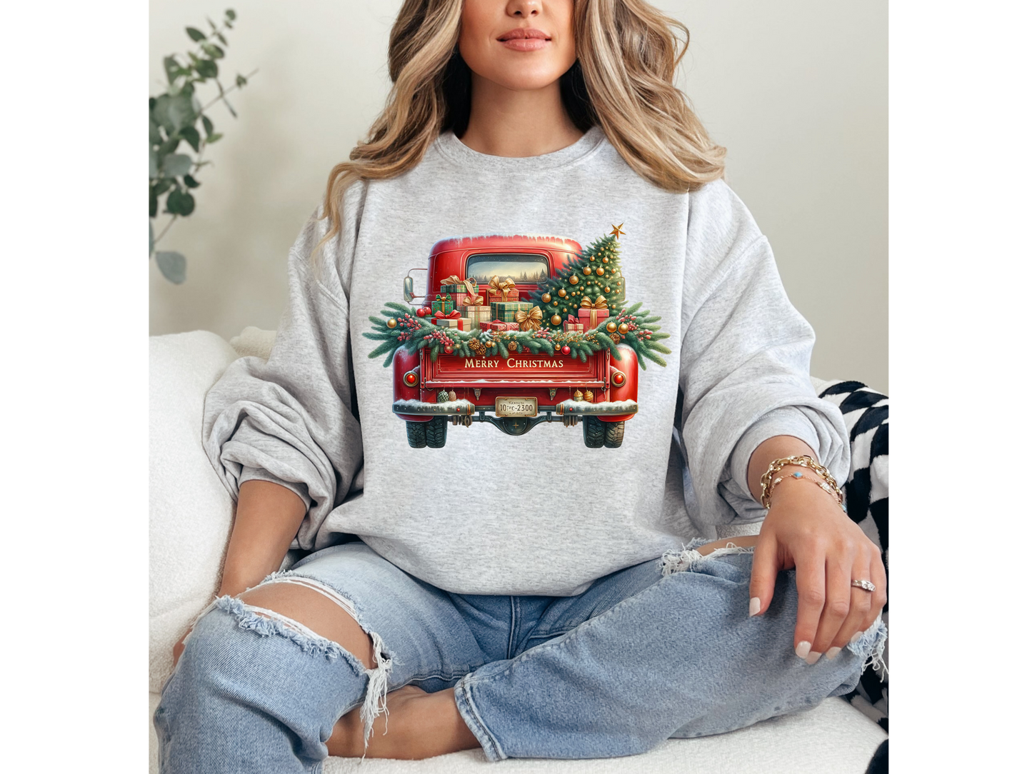 Red Truck with Christmas Tree Crewneck