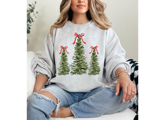 Trees with red bow Crewneck